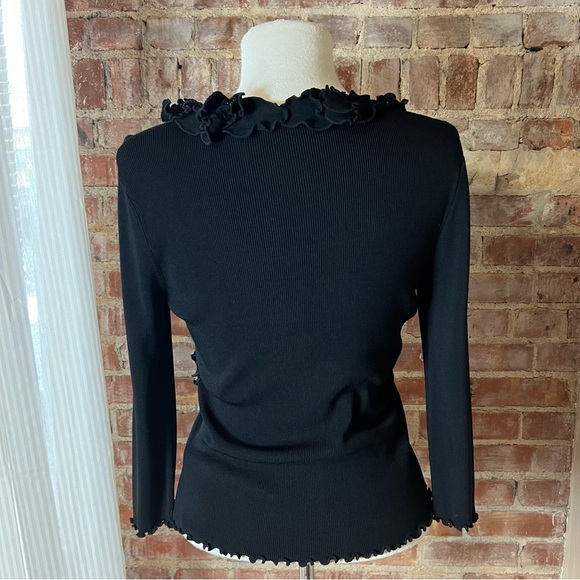 Y2K Black Ruffled Women's Rib Knit Top -Size S -TP29 - Picture 5 of 8